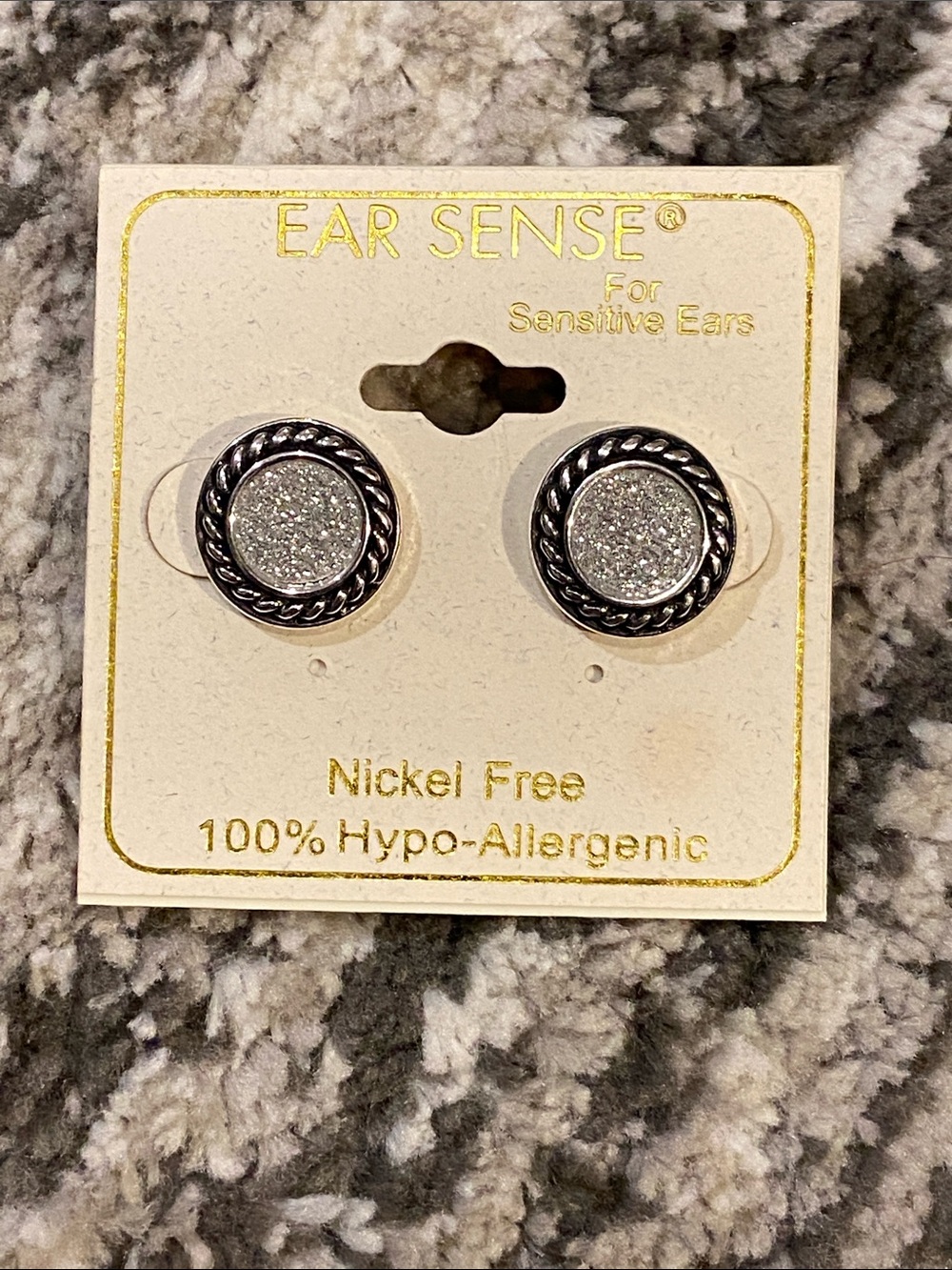 New ear sense, nickel free Silvertone earrings